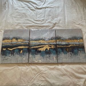 NWOT Blue and Gold 3-Piece Wall Art